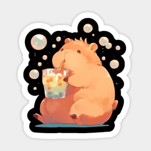 Chubby Capybara with Boba Bubble Tea Sticker